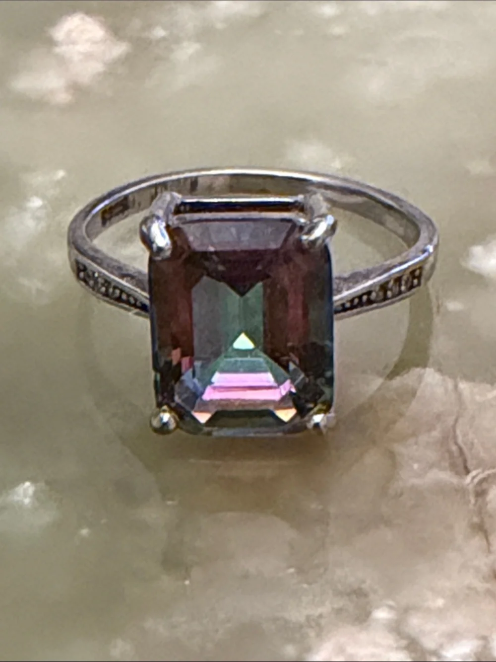 Iridescent Topaz-Cut Square Ring - Size 5.9 US